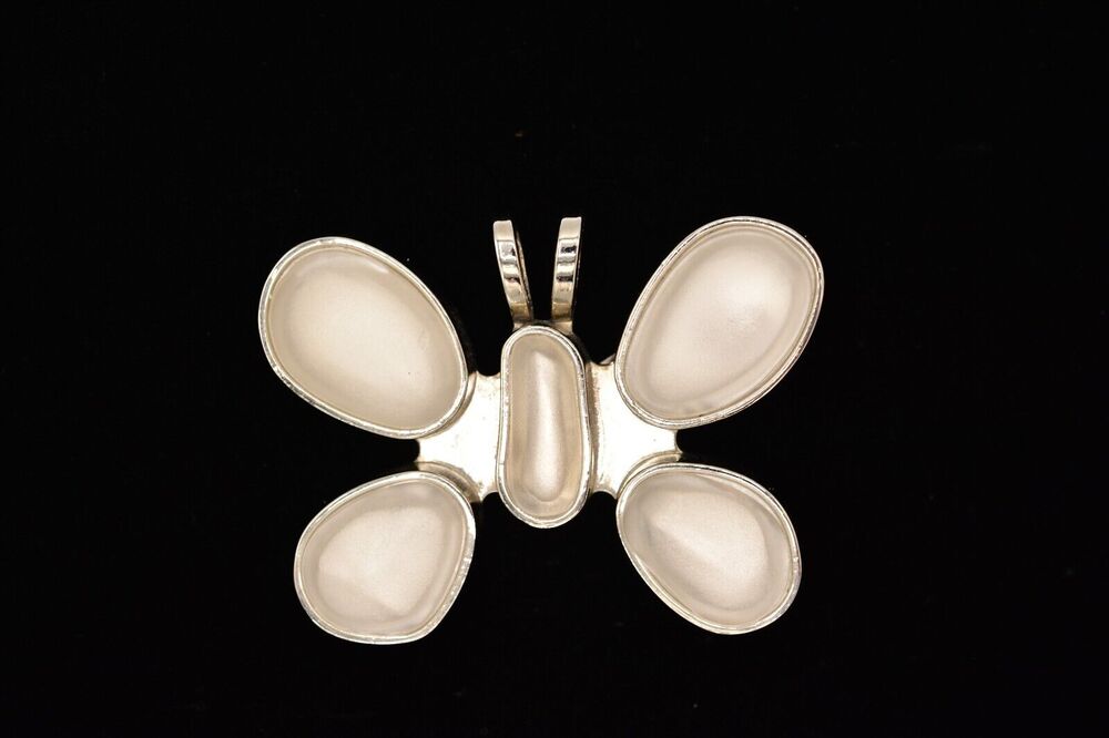 Rebecca Collins Vintage Scarf Clip Butterfly Frosted Clear Cabochon Signed BinAC